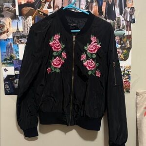 Embroidered Black Bomber Jacket